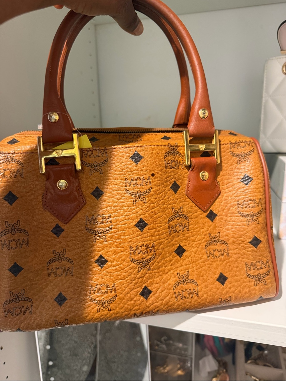 MCM Cognac/Chestnut Visetos Monogram Top-Handle Satchel - Picture 2 of 5